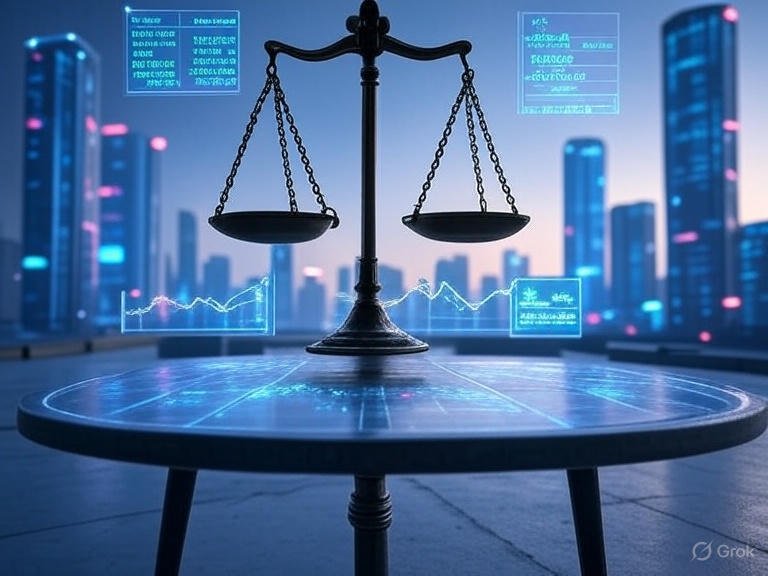 A futuristic cityscape with holographic stock market data floating in the air, symbolizing the adaptability of modern markets to global challenges.