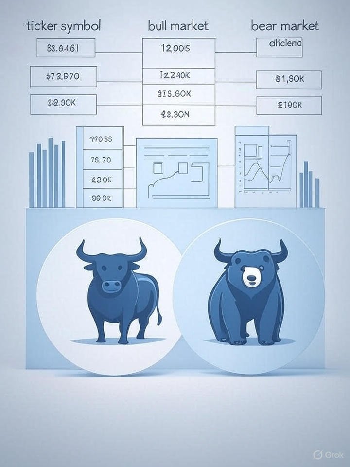 How to invest in stocks for beginners — visual comparison of bullish vs bearish markets with financial data charts.