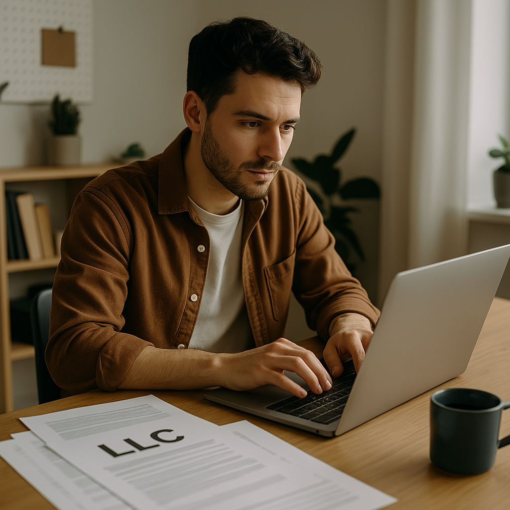 Entrepreneur forming an LLC online using top-rated service