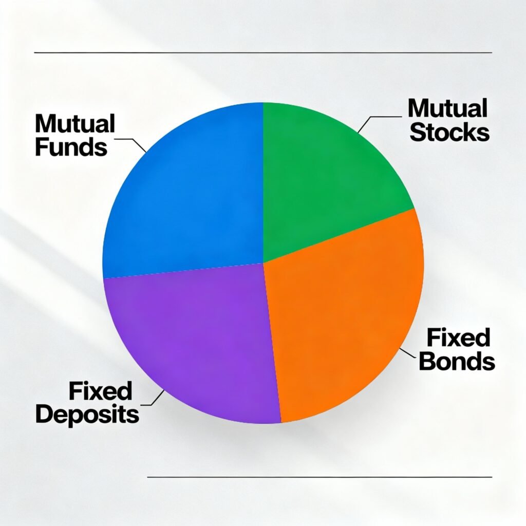 image 3 Diversified investment portfolio showing asset allocation across mutual funds stocks and fixed deposits in India